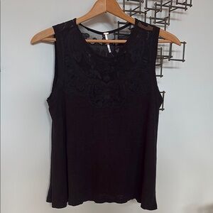 Free People Black Embellished Blouse with Round Neckline